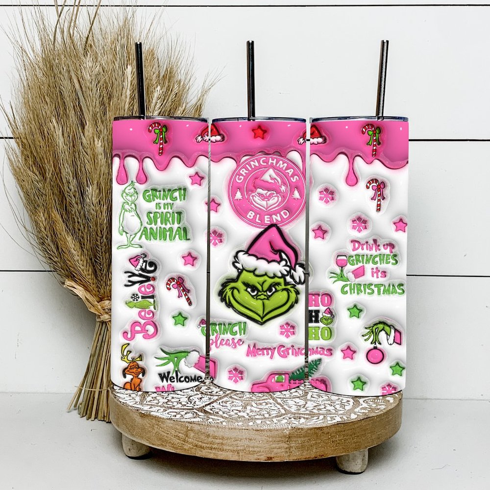 3D Inflated Glow In The Dark Grinch Christmas 20oz Tumbler
